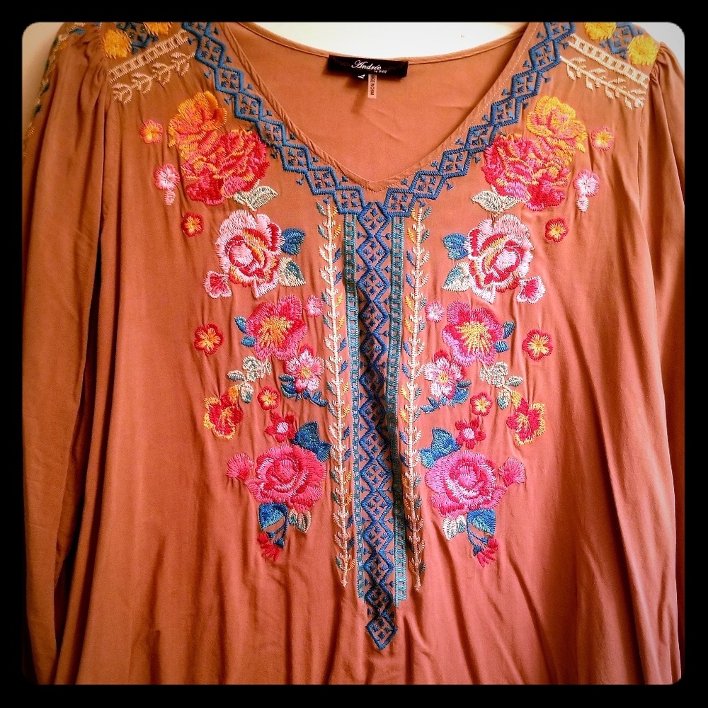 Long sleeve light weight embroidery top